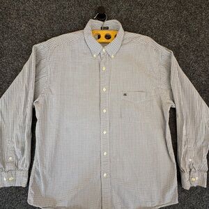 American Eagle Outfitters White and Blue Micro-Check Button-Down Shirt